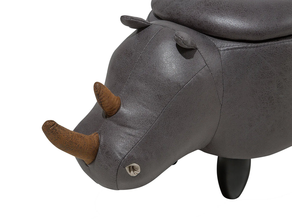 Storage Animal Stool RHINO Faux Leather Dark Grey