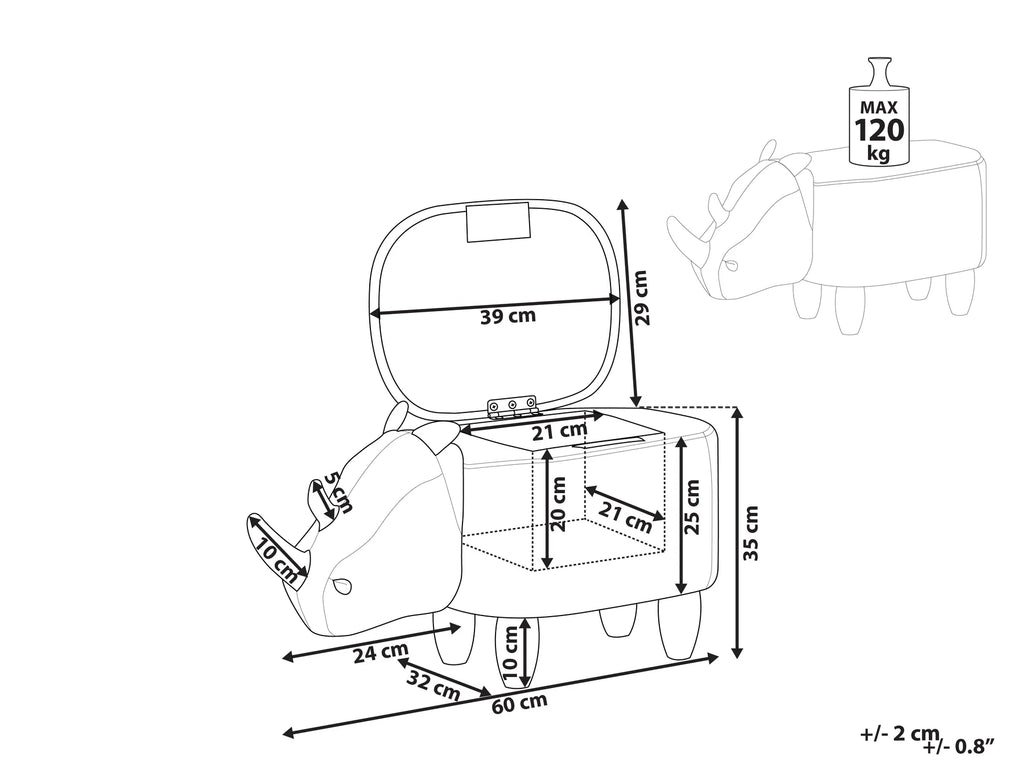 Storage Animal Stool RHINO Faux Leather Dark Grey