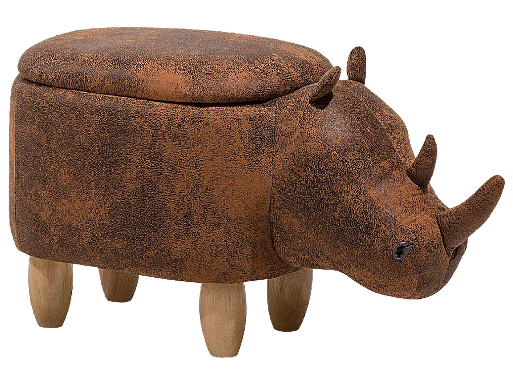 Storage Animal Stool RHINO Faux Leather Light Brown