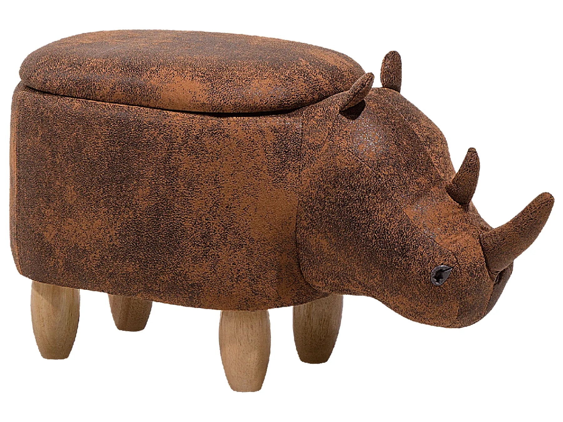 Storage Animal Stool RHINO Faux Leather Light Brown