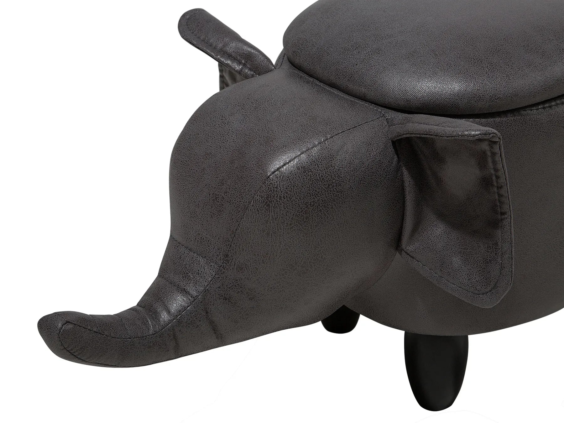 Storage Animal Stool ELEPHANT Faux Leather Dark Grey