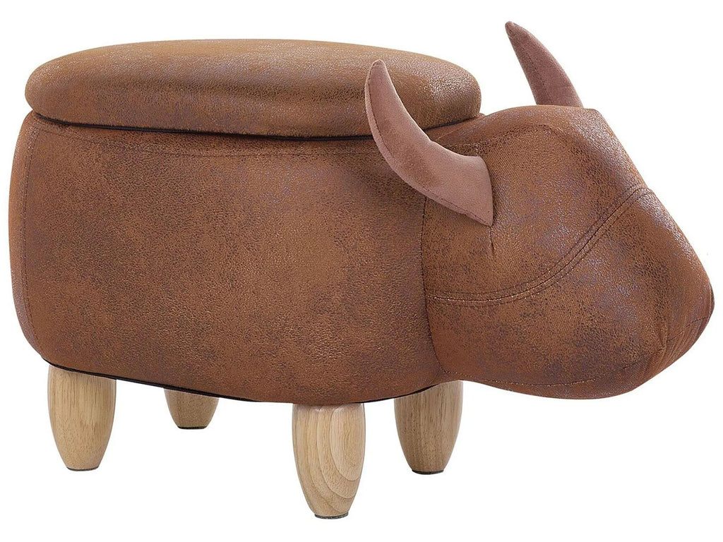 Storage Animal Stool COW Faux Leather Light Brown
