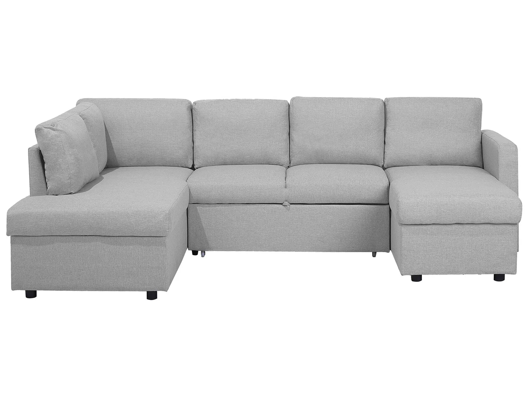U-Shape Sofa Bed 4 Seater KARRABO Fabric Light Grey with Storage