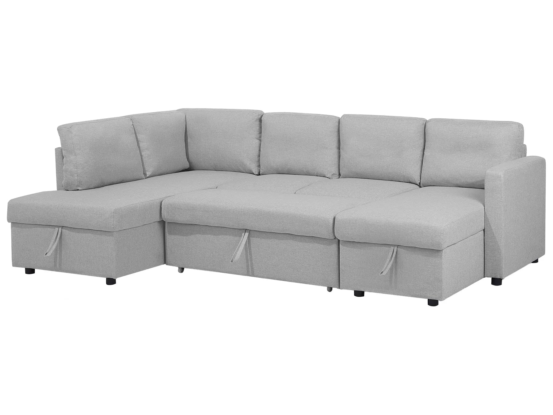 U-Shape Sofa Bed 4 Seater KARRABO Fabric Light Grey with Storage
