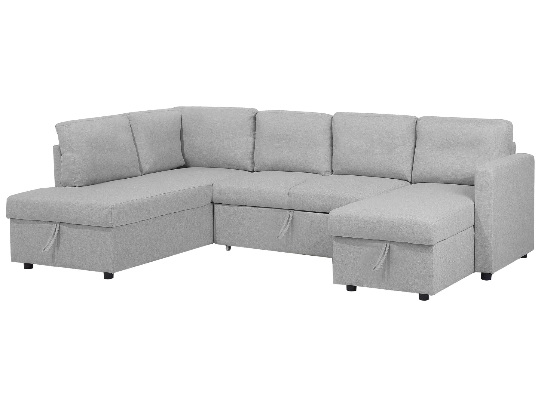 U-Shape Sofa Bed 4 Seater KARRABO Fabric Light Grey with Storage