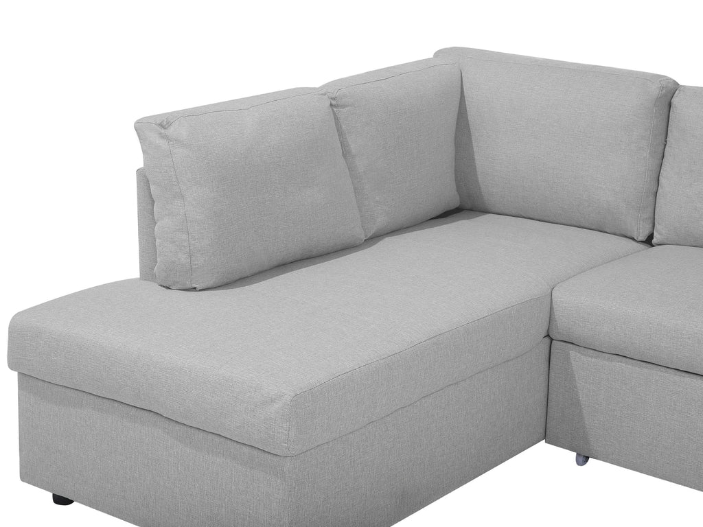 U-Shape Sofa Bed 4 Seater KARRABO Fabric Light Grey with Storage
