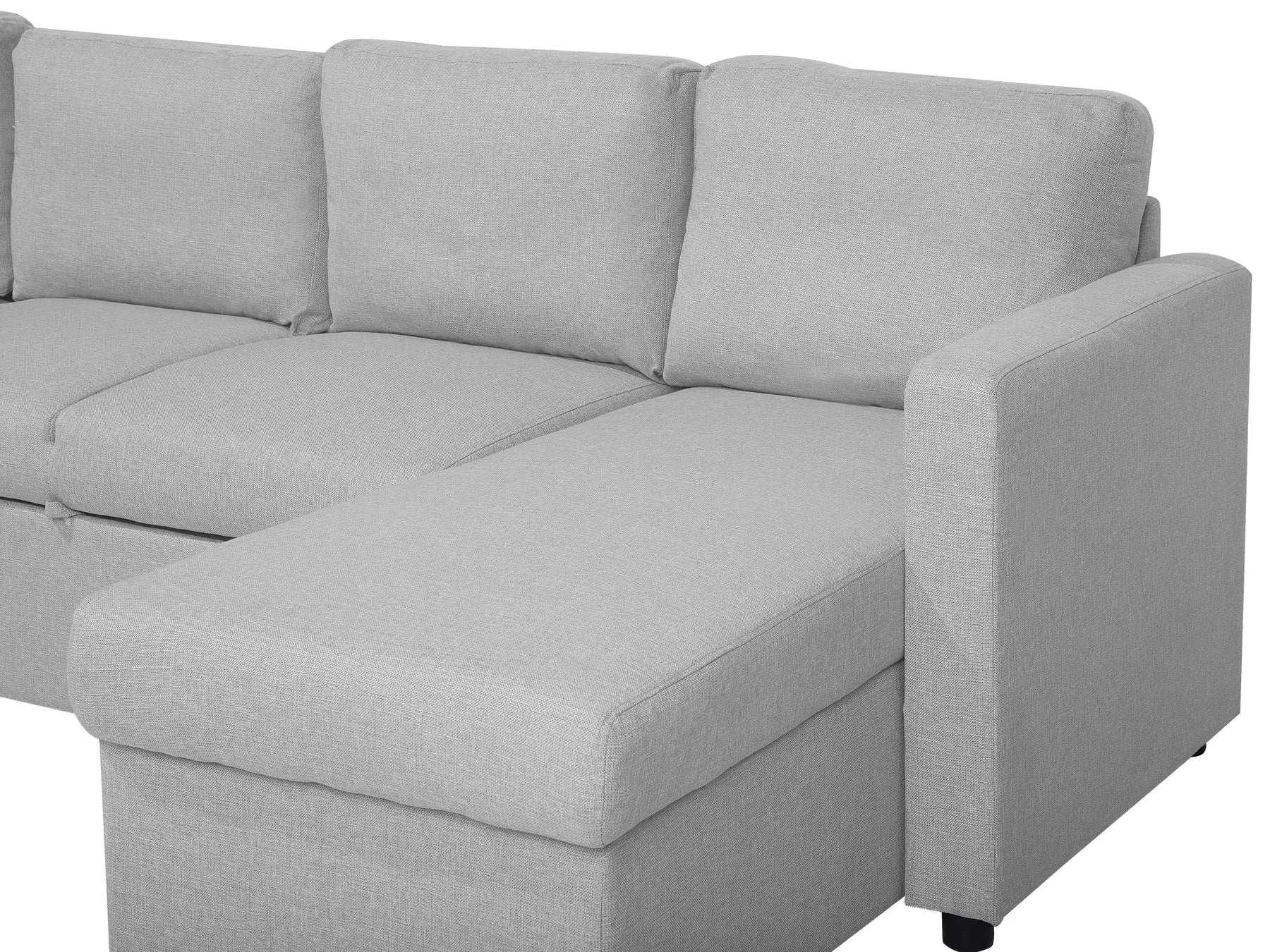 U-Shape Sofa Bed 4 Seater KARRABO Fabric Light Grey with Storage