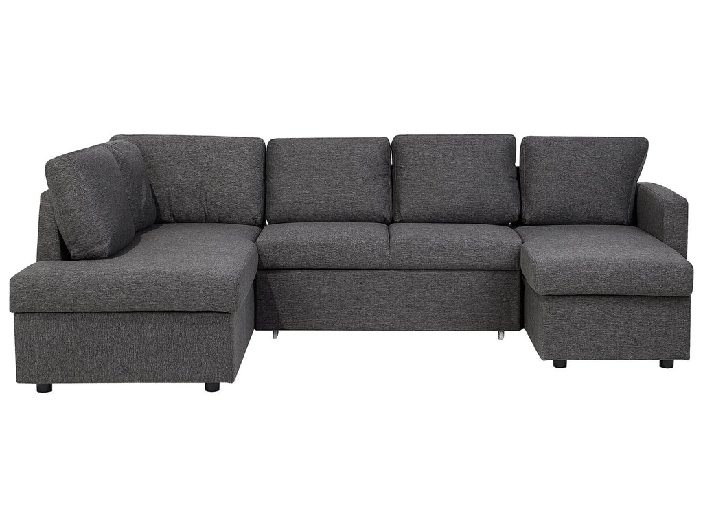 U-Shape Sofa Bed 5 Seater KARRABO Fabric Dark Grey with Storage