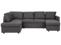 U-Shape Sofa Bed 5 Seater KARRABO Fabric Dark Grey with Storage