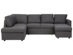 U-Shape Sofa Bed 5 Seater KARRABO Fabric Dark Grey with Storage