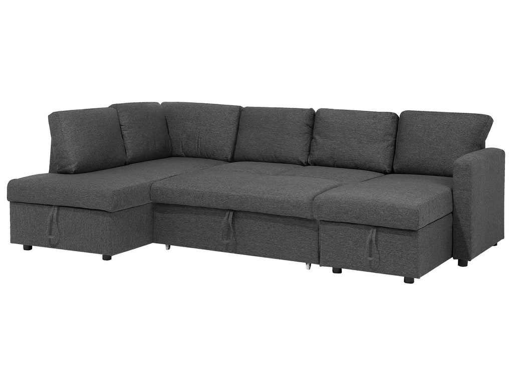 U-Shape Sofa Bed 5 Seater KARRABO Fabric Dark Grey with Storage