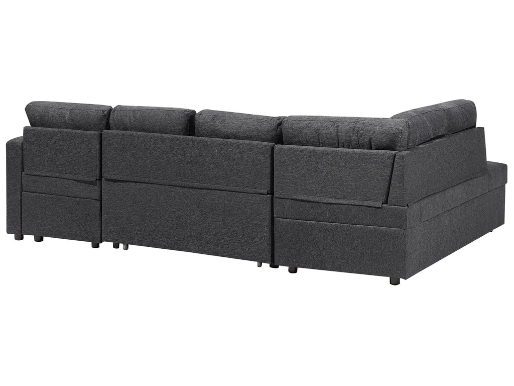 U-Shape Sofa Bed 5 Seater KARRABO Fabric Dark Grey with Storage