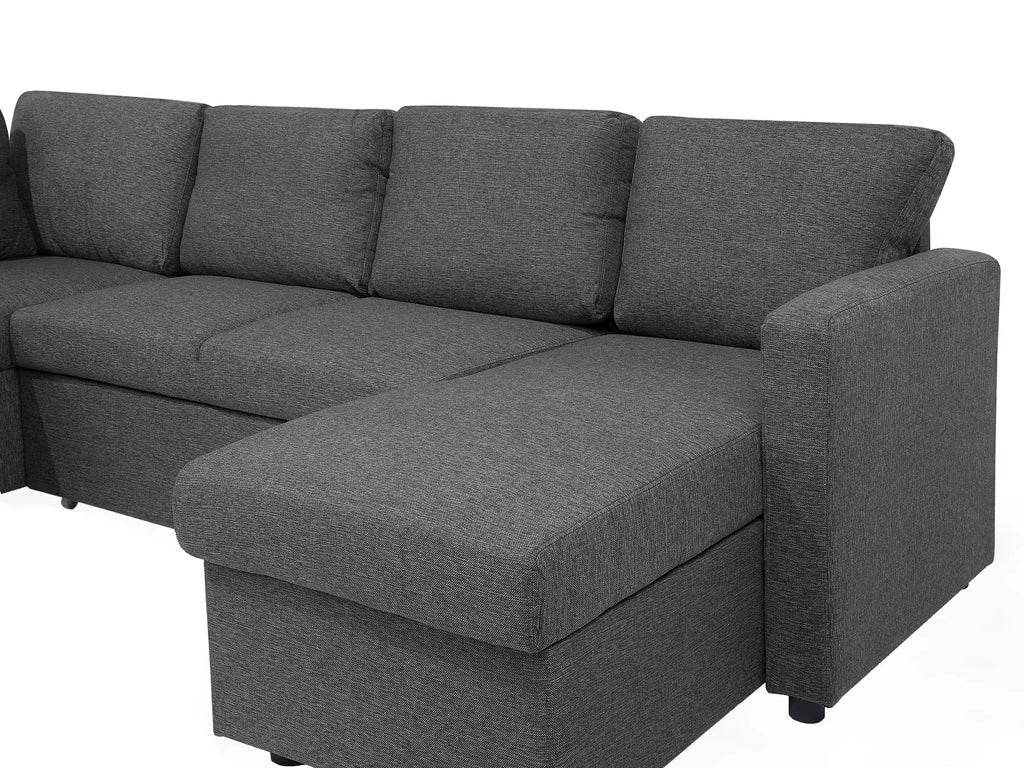U-Shape Sofa Bed 5 Seater KARRABO Fabric Dark Grey with Storage