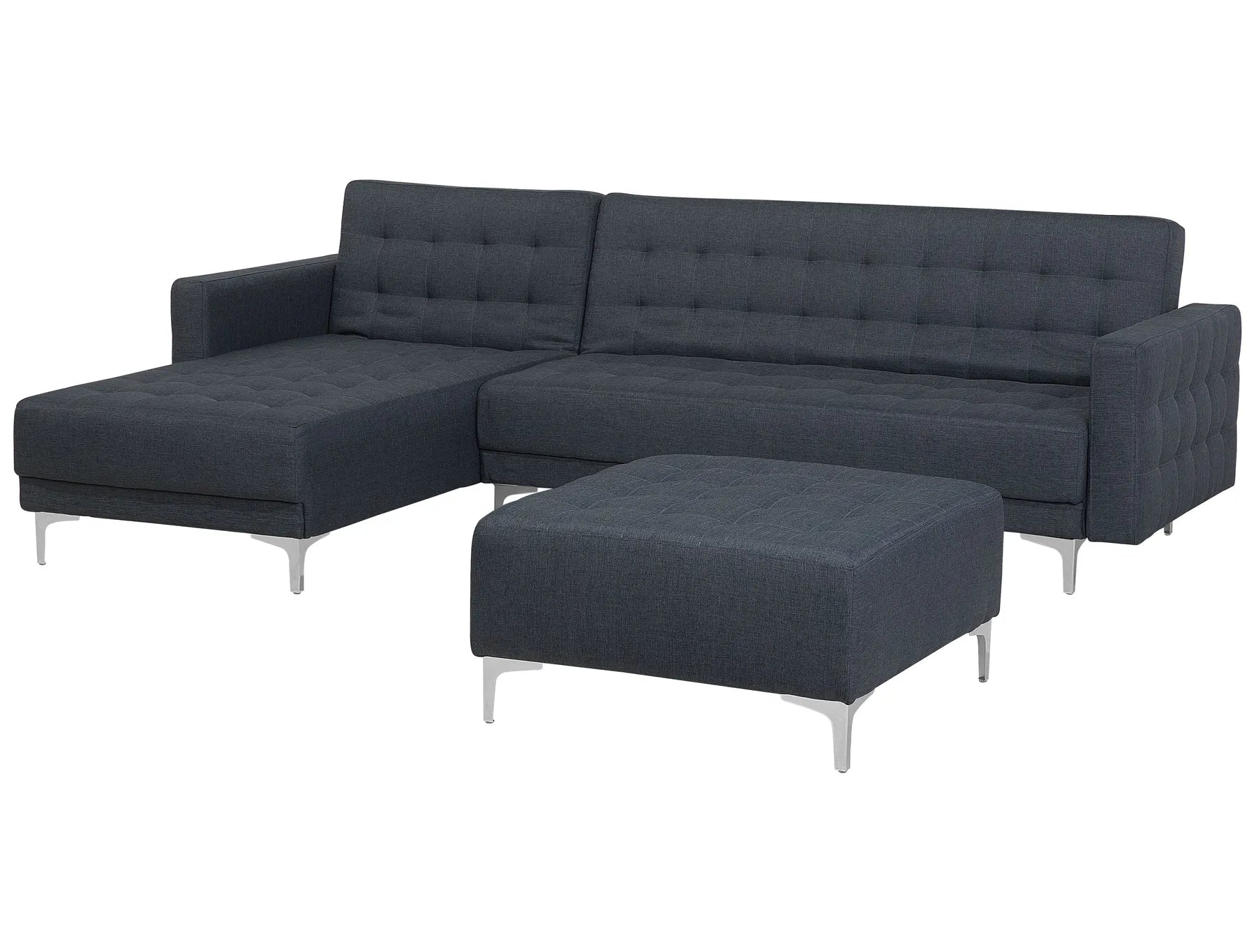 Modular Corner Sofa Bed 4 Seater ABERDEEN Fabric Dark Grey with Ottoman Right Hand