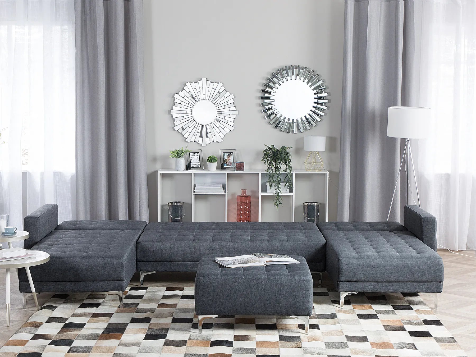 Modular U-Shape Sofa Bed 5 Seater ABERDEEN Fabric Dark Grey