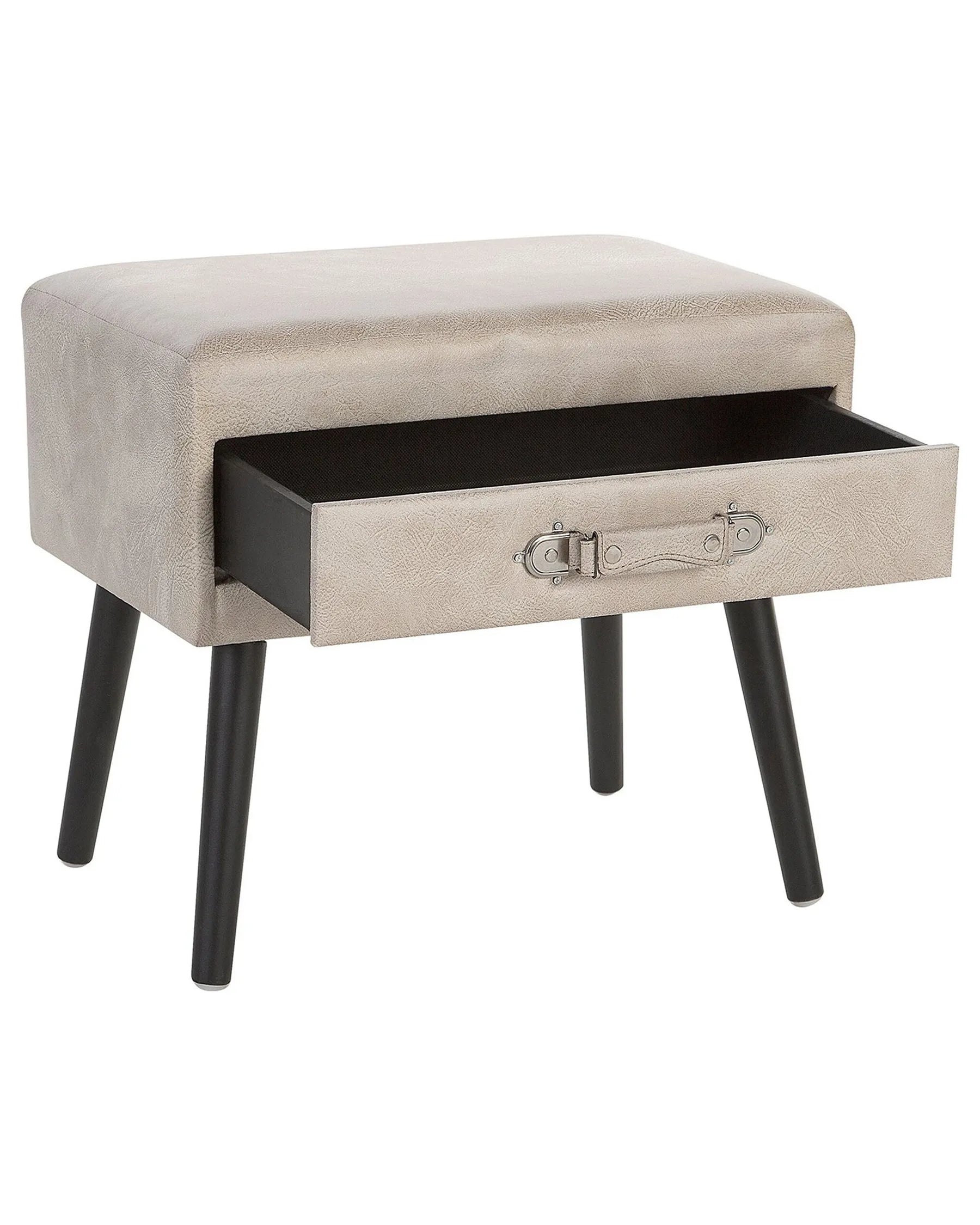 1 Drawer Bedside Table EUROSTAR Faux Leather Beige