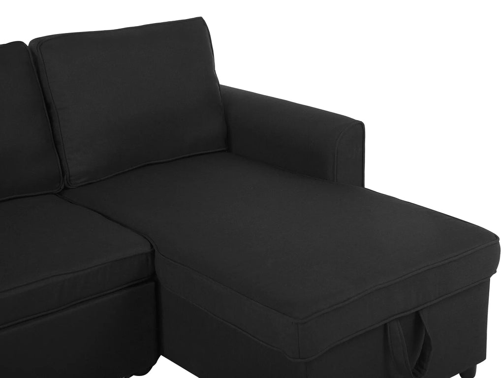 Corner Sofa Bed 3 Seater NESNA Fabric Black with Storage Left Hand