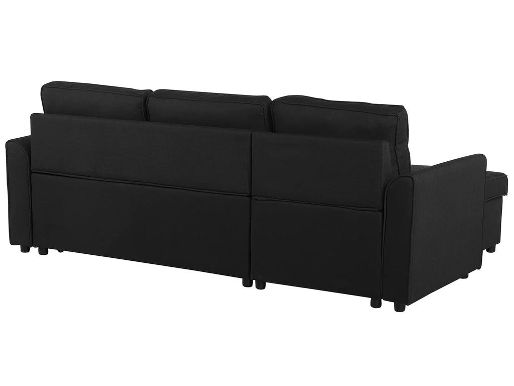 Corner Sofa Bed 3 Seater NESNA Fabric Black with Storage Left Hand