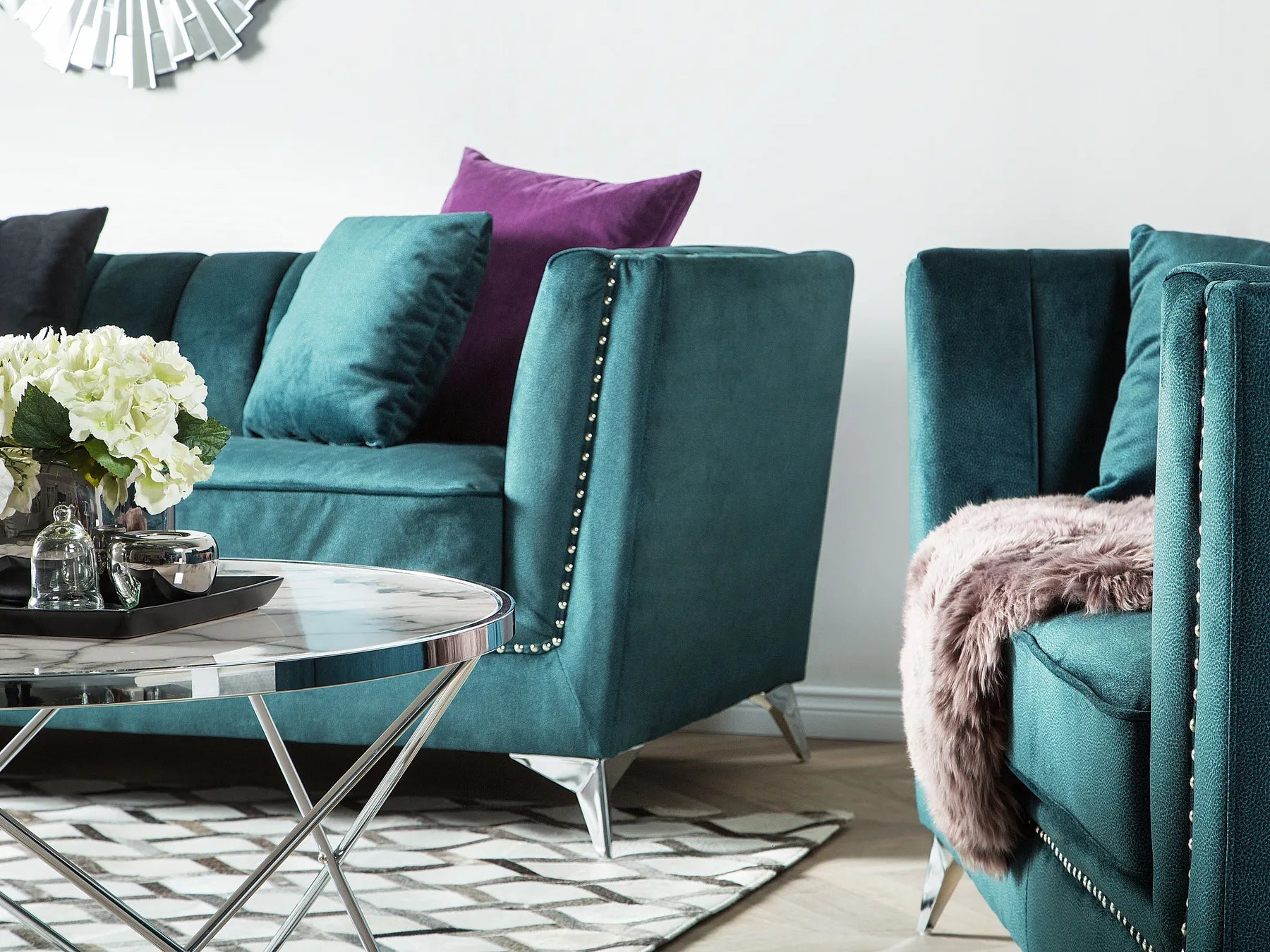 Living Room Set 5 Seater GAULA Velvet Teal