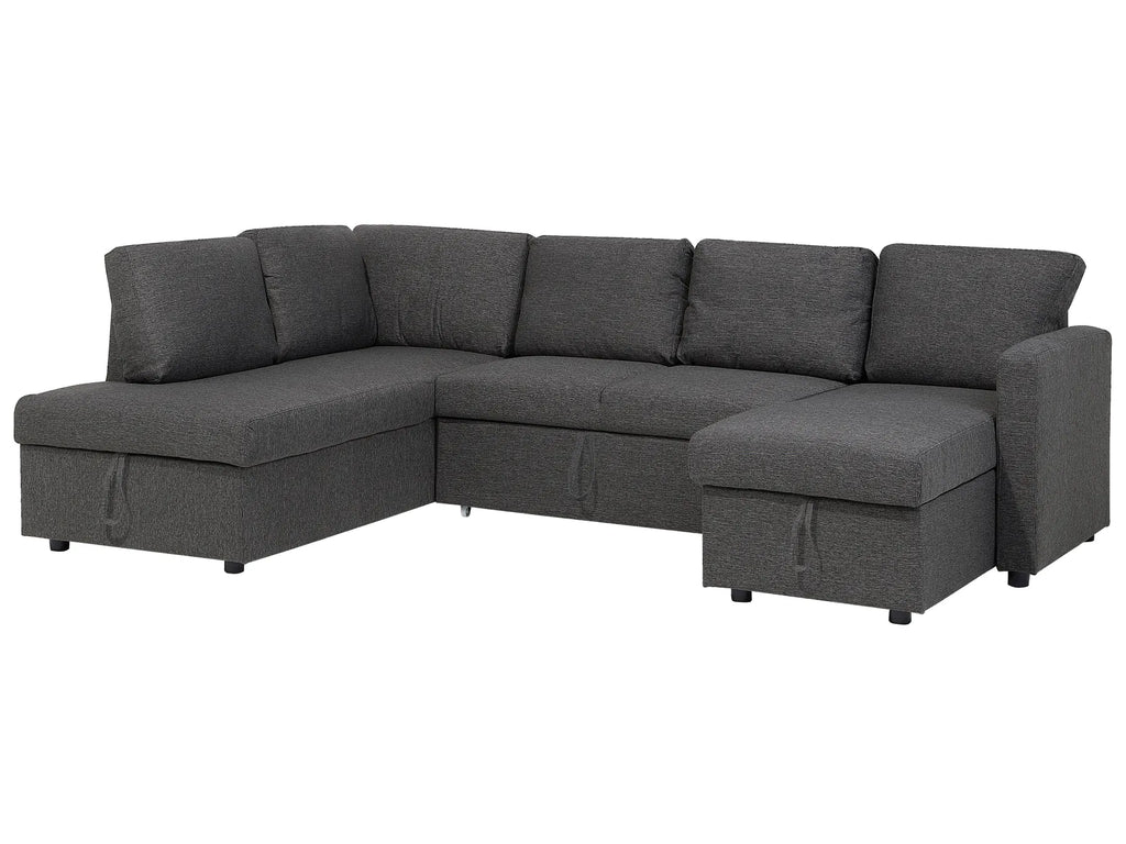 U-Shape Sofa Bed 5 Seater KARRABO Fabric Dark Grey with Storage