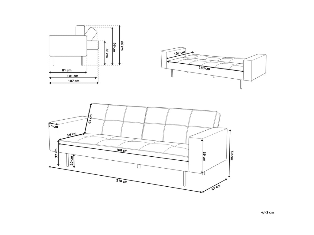 Sofa Bed 3 Seater VISNES Velvet Navy Blue