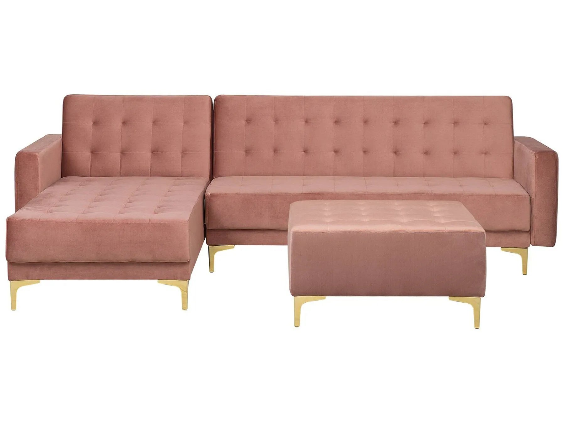 Modular Corner Sofa Bed 4 Seater ABERDEEN Velvet Pink with Ottoman Right Hand
