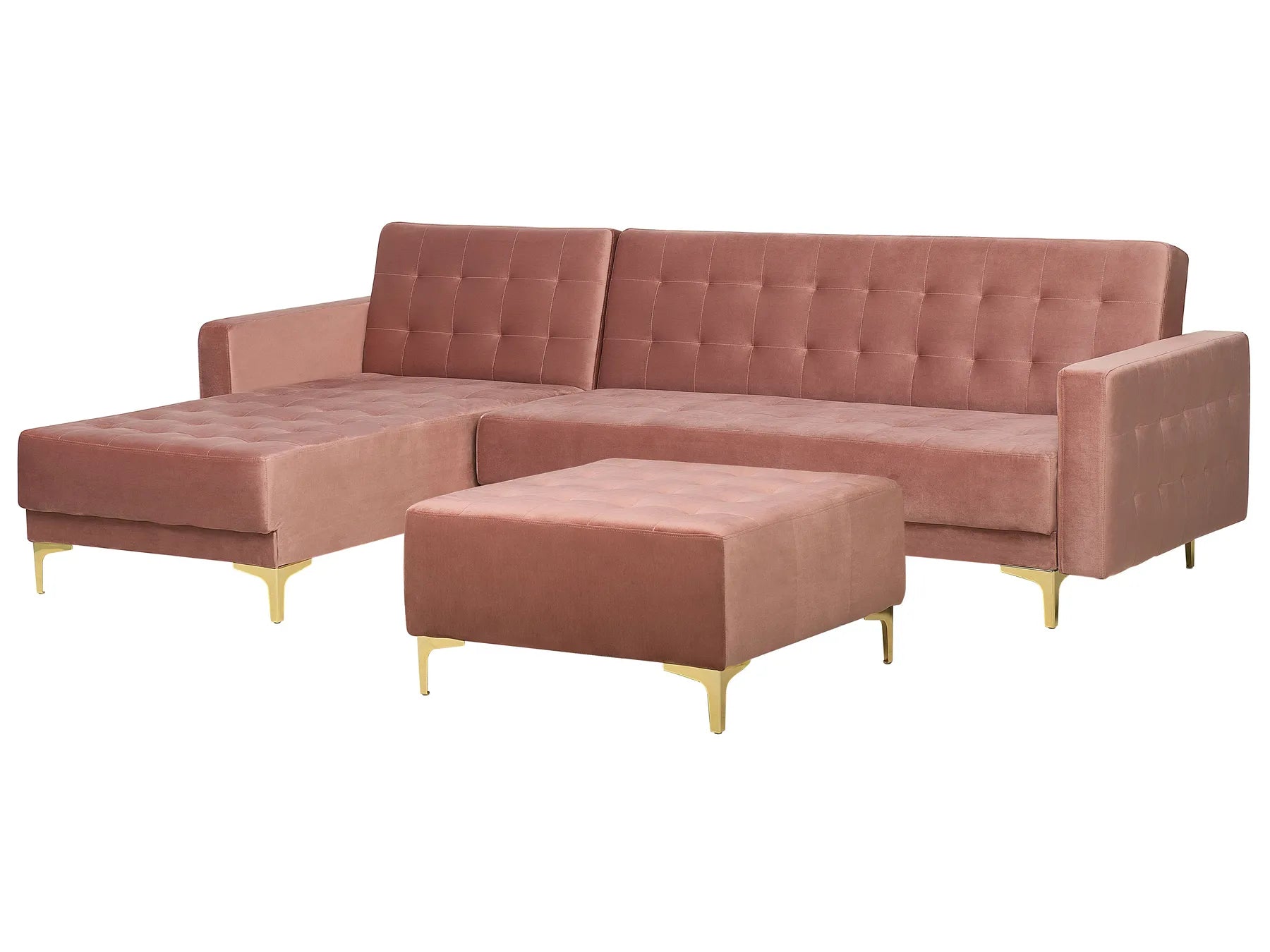 Modular Corner Sofa Bed 4 Seater ABERDEEN Velvet Pink with Ottoman Right Hand