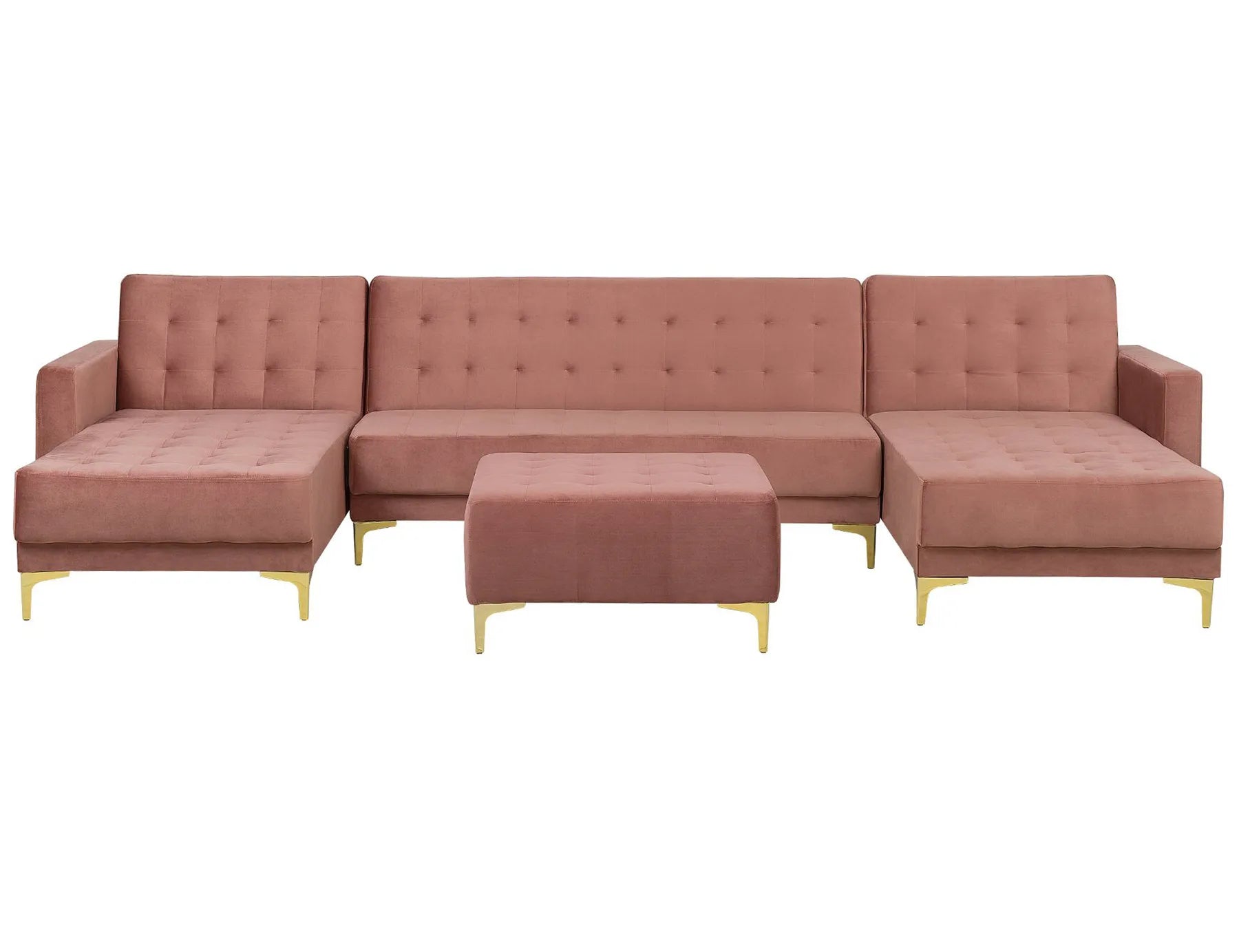 Modular U-Shape Sofa Bed 5 Seater ABERDEEN Velvet Pink with Ottoman