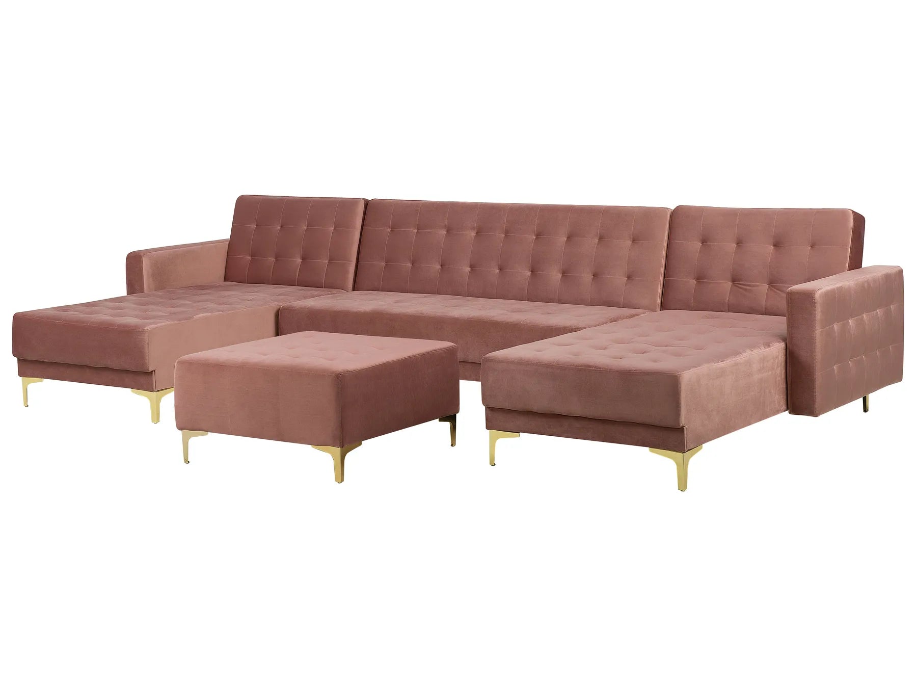 Modular U-Shape Sofa Bed 5 Seater ABERDEEN Velvet Pink with Ottoman