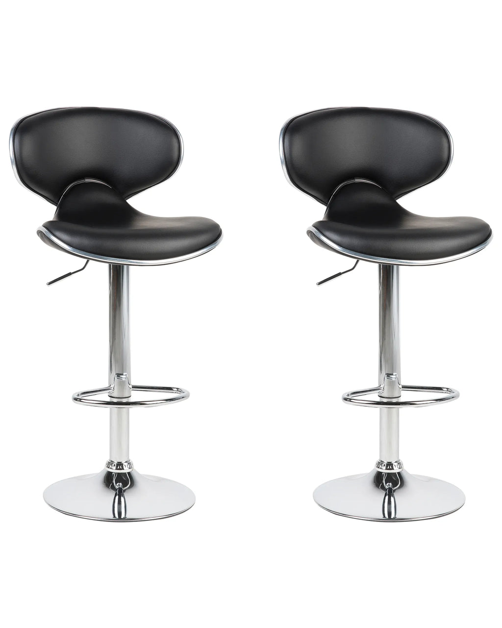 Set of 2 Bar Chairs CONWAY Faux Leather Swivel Black