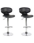 Set of 2 Bar Chairs CONWAY Faux Leather Swivel Black
