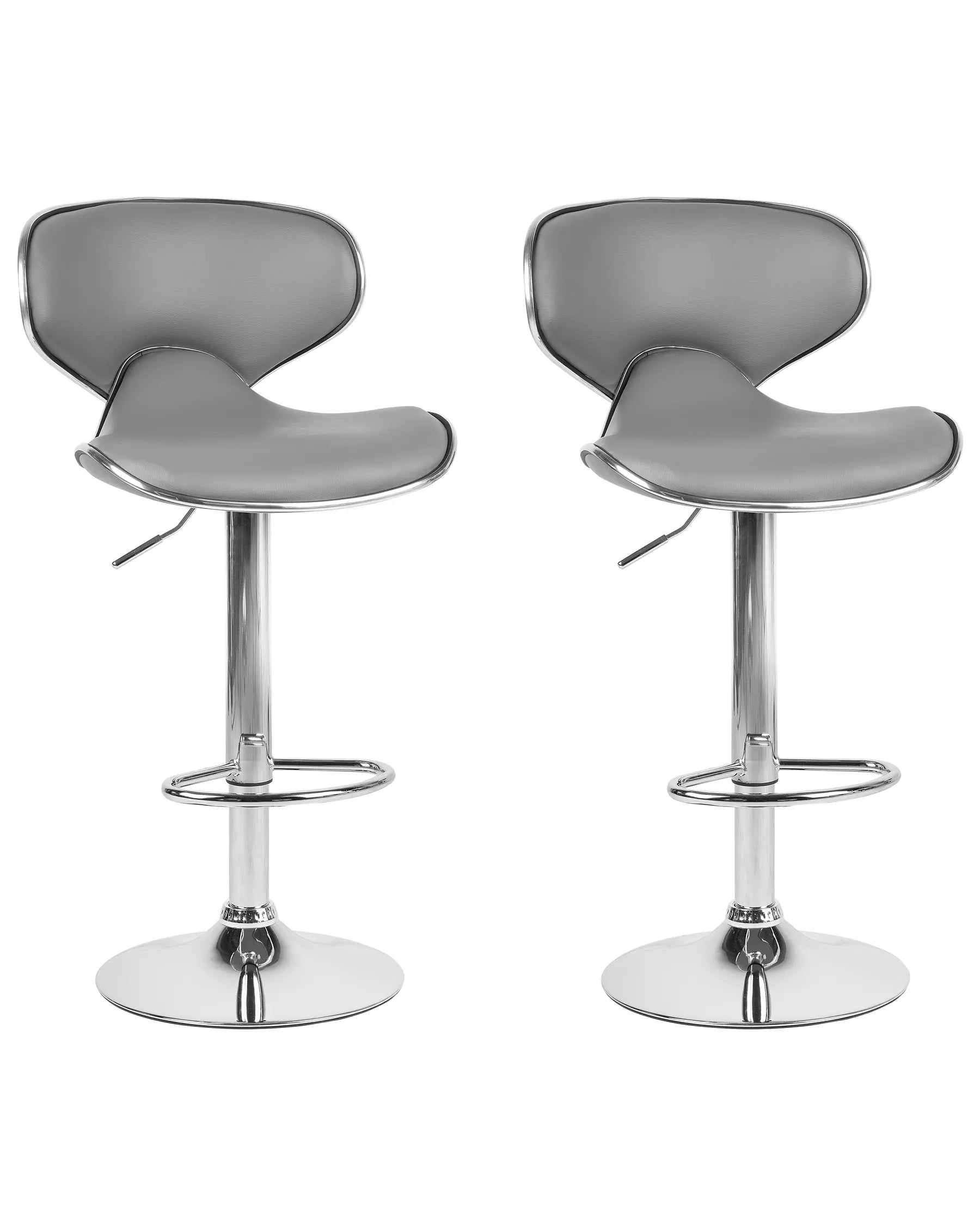 Set of 2 Bar Chairs CONWAY Faux Leather Swivel Grey