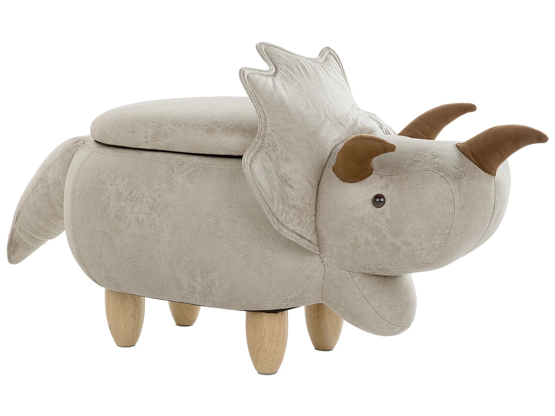 Storage Animal Stool TRICERATOPS Fabric Light Grey