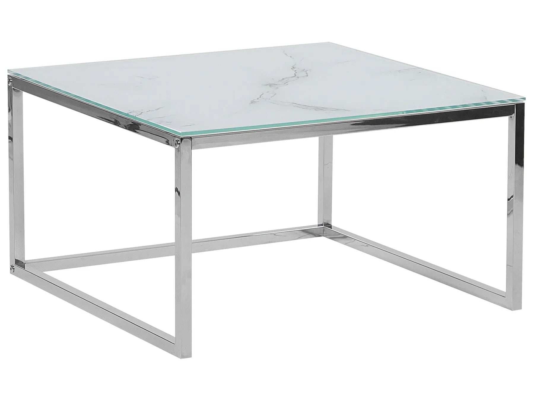 Set of 2 Coffee Tables BREA Tempered Glass White Marble