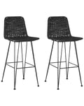 Set of 2 Bar Chairs CASSITA Rattan Black