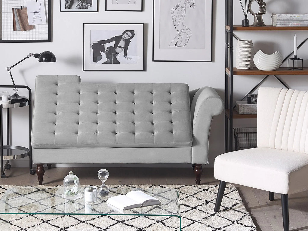 Right-Hand Chaise Lounge PESSAC Velvet Light Grey with Storage