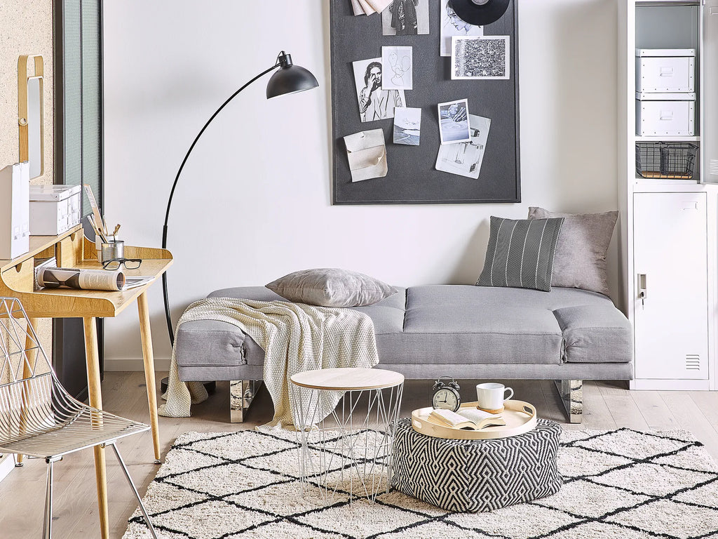 Sofa Bed 2 Seater YORK Fabric Light Grey