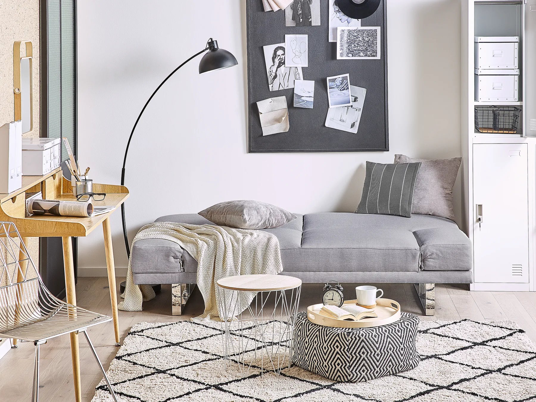 Sofa Bed 2 Seater YORK Fabric Light Grey