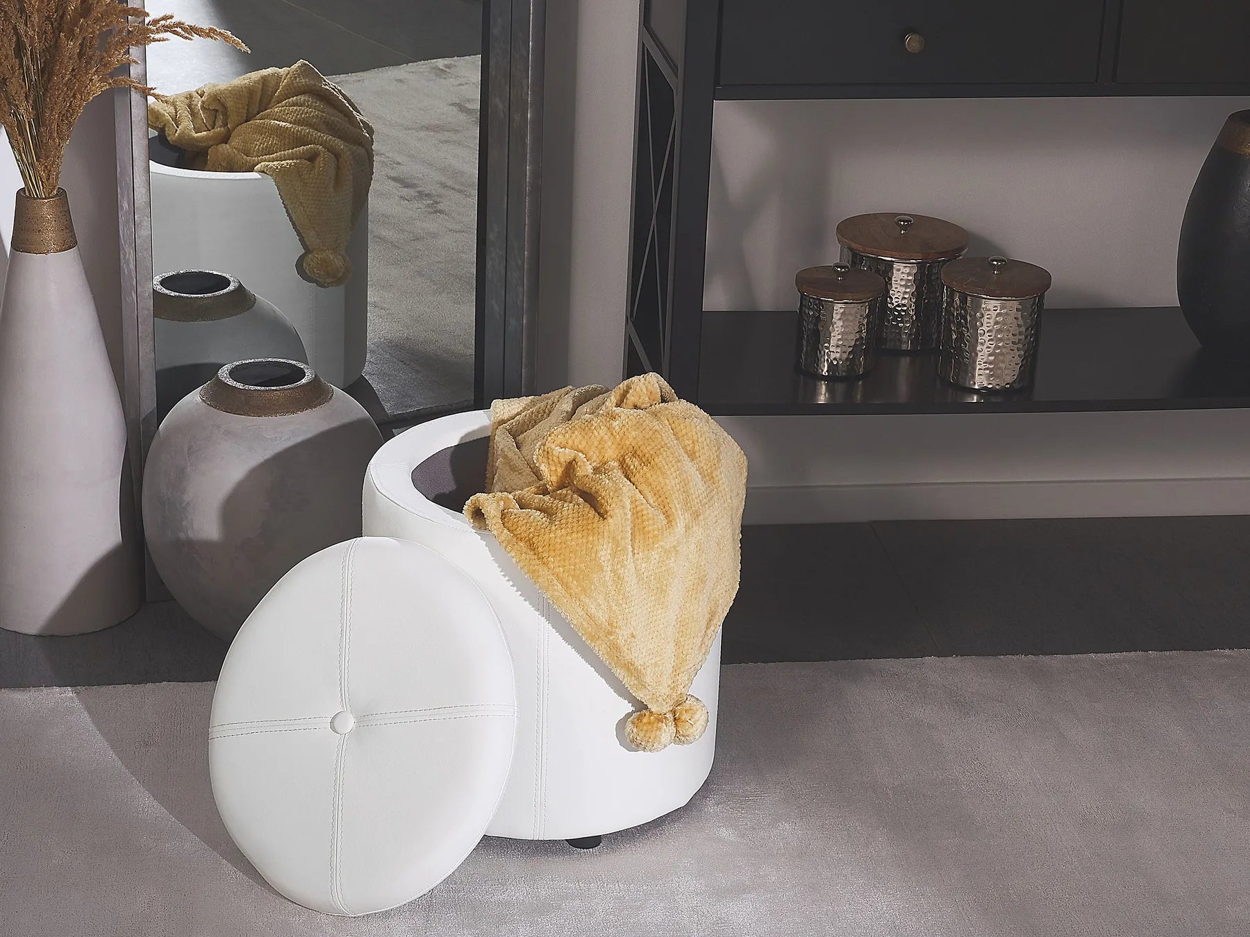 Storage Pouffe MARYLAND Faux Leather White