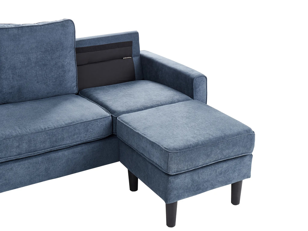 Sofa 3 Seater AVESTA Fabric Dark Blue with Ottoman