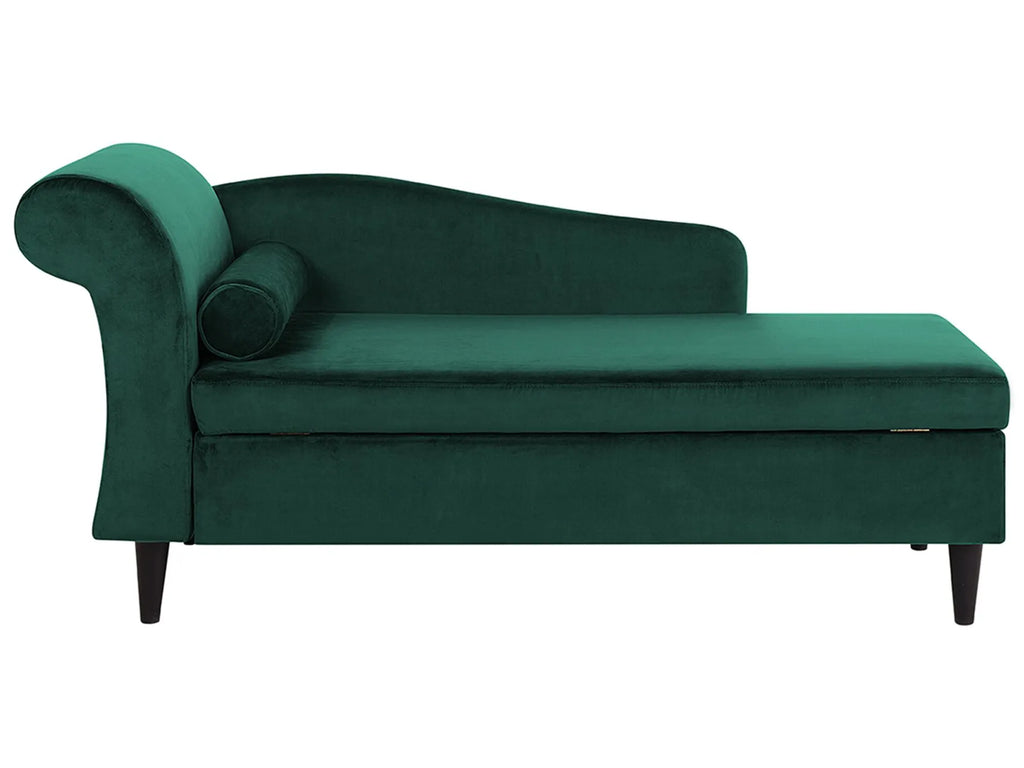Left-Hand Chaise Lounge LUIRO Velvet Emerald Green with Storage