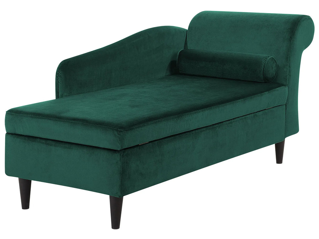 Right-Hand Chaise Lounge LUIRO Velvet Dark Green with Storage
