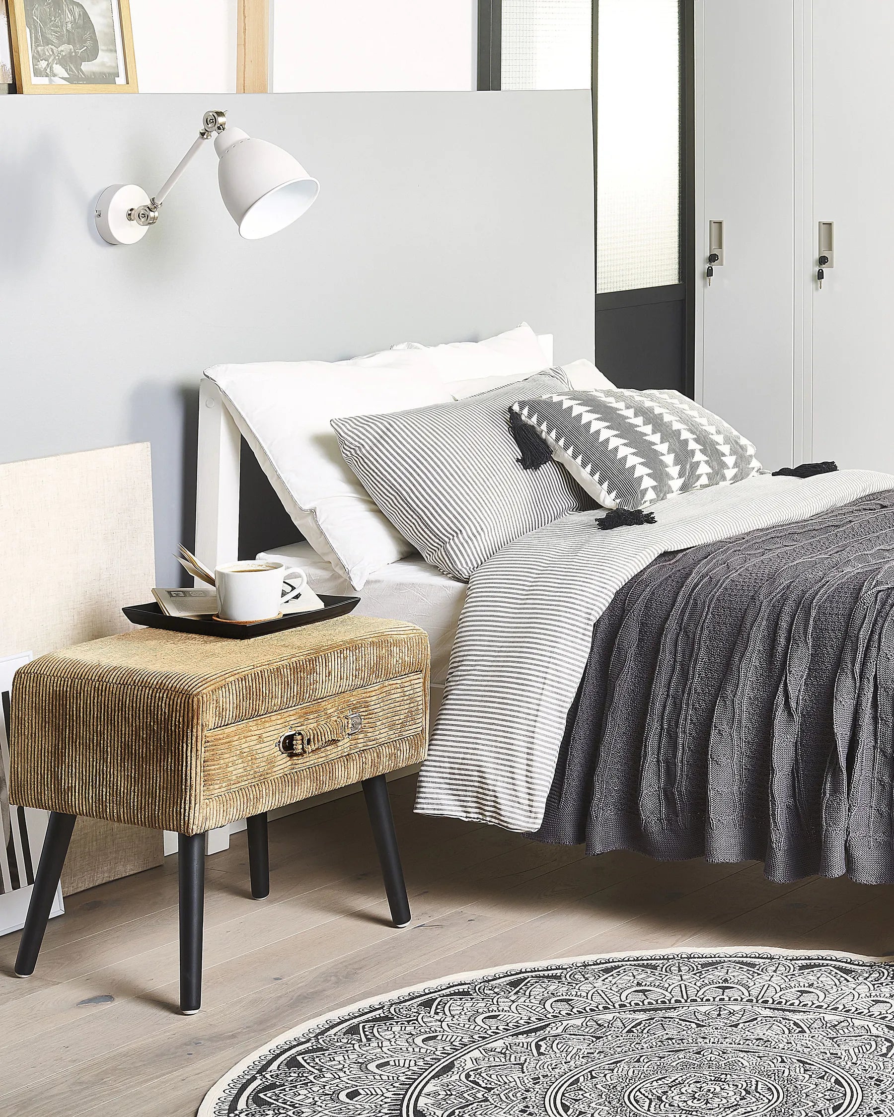 1 Drawer Bedside Table EUROSTAR Corduroy Sand Beige