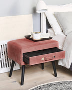 1 Drawer Bedside Table EUROSTAR Corduroy Pink