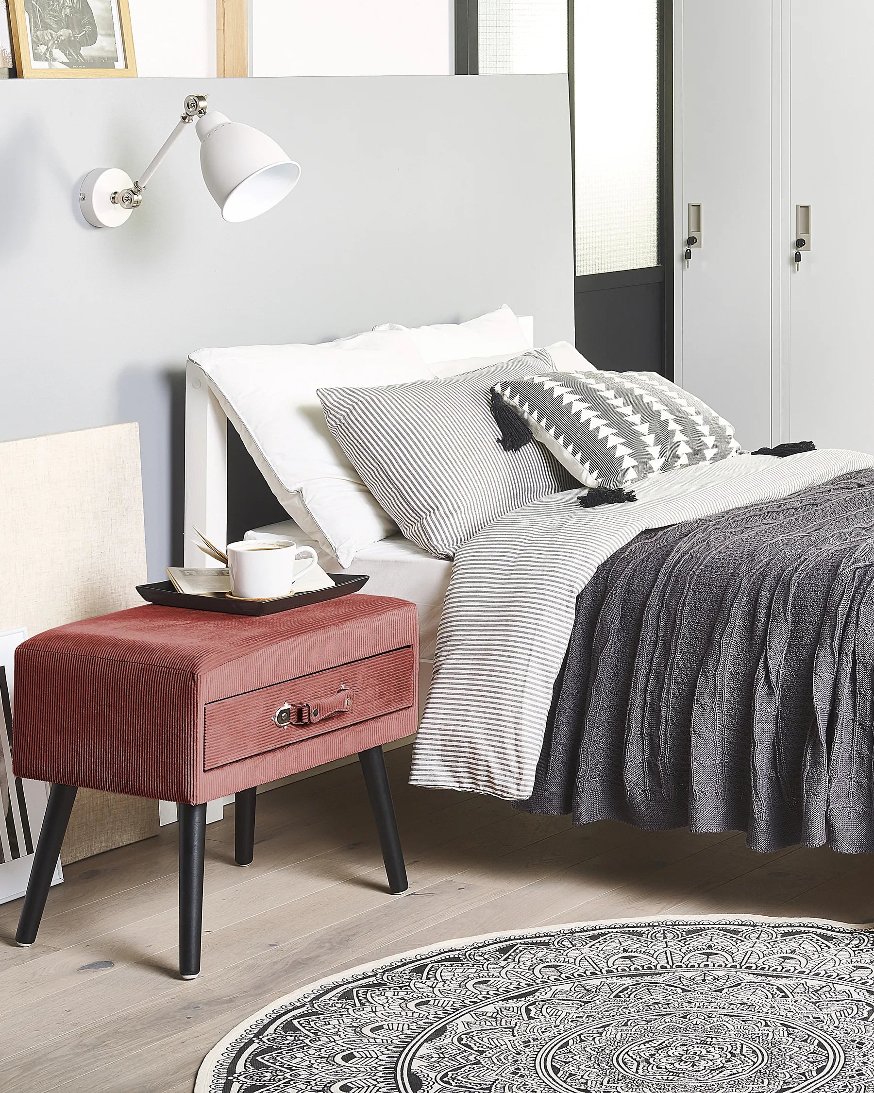 1 Drawer Bedside Table EUROSTAR Corduroy Pink