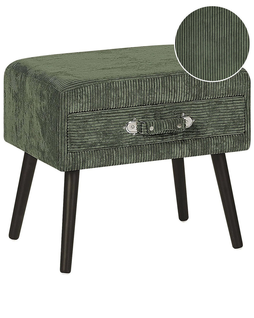 1 Drawer Bedside Table EUROSTAR Corduroy Dark Green