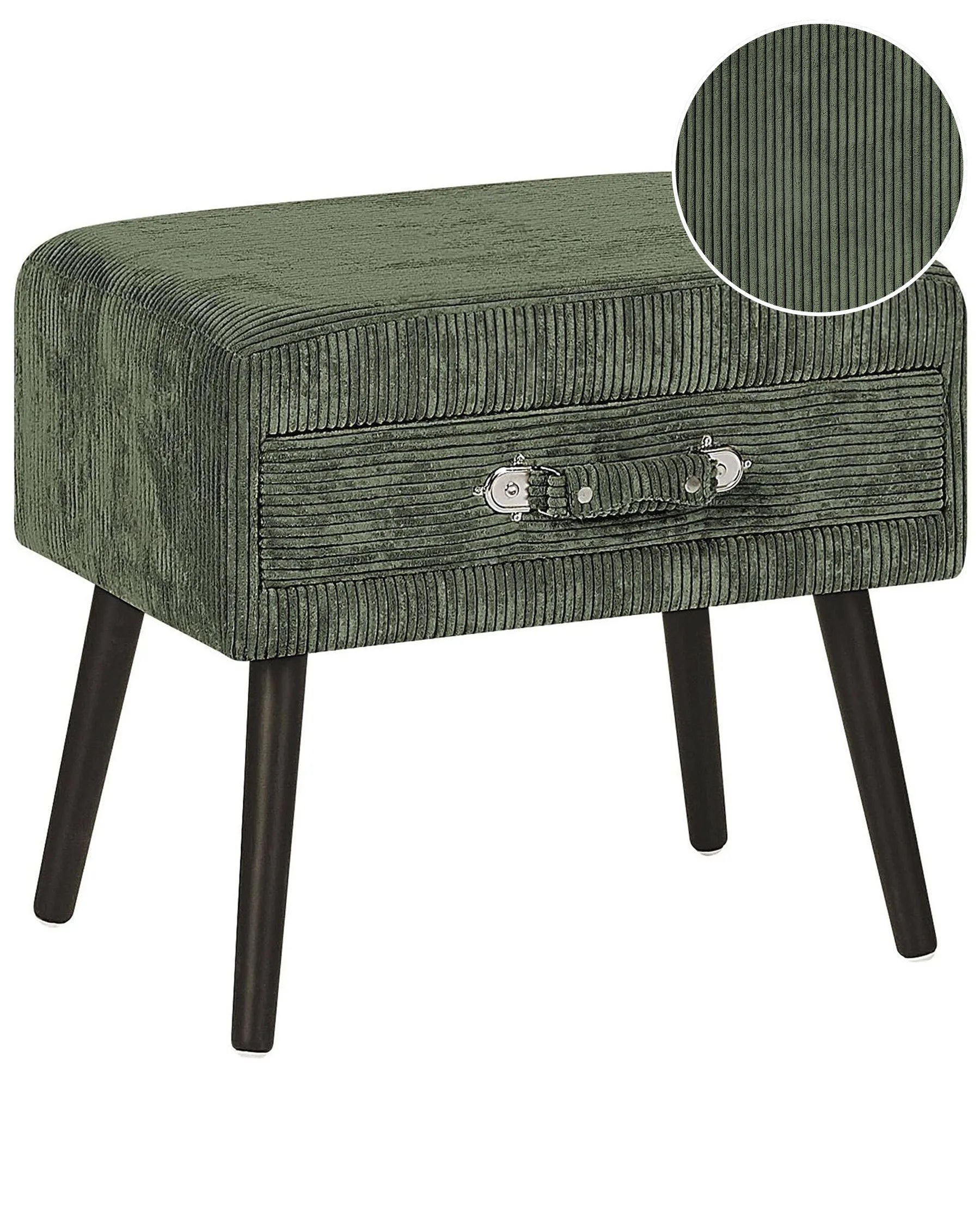 1 Drawer Bedside Table EUROSTAR Corduroy Dark Green