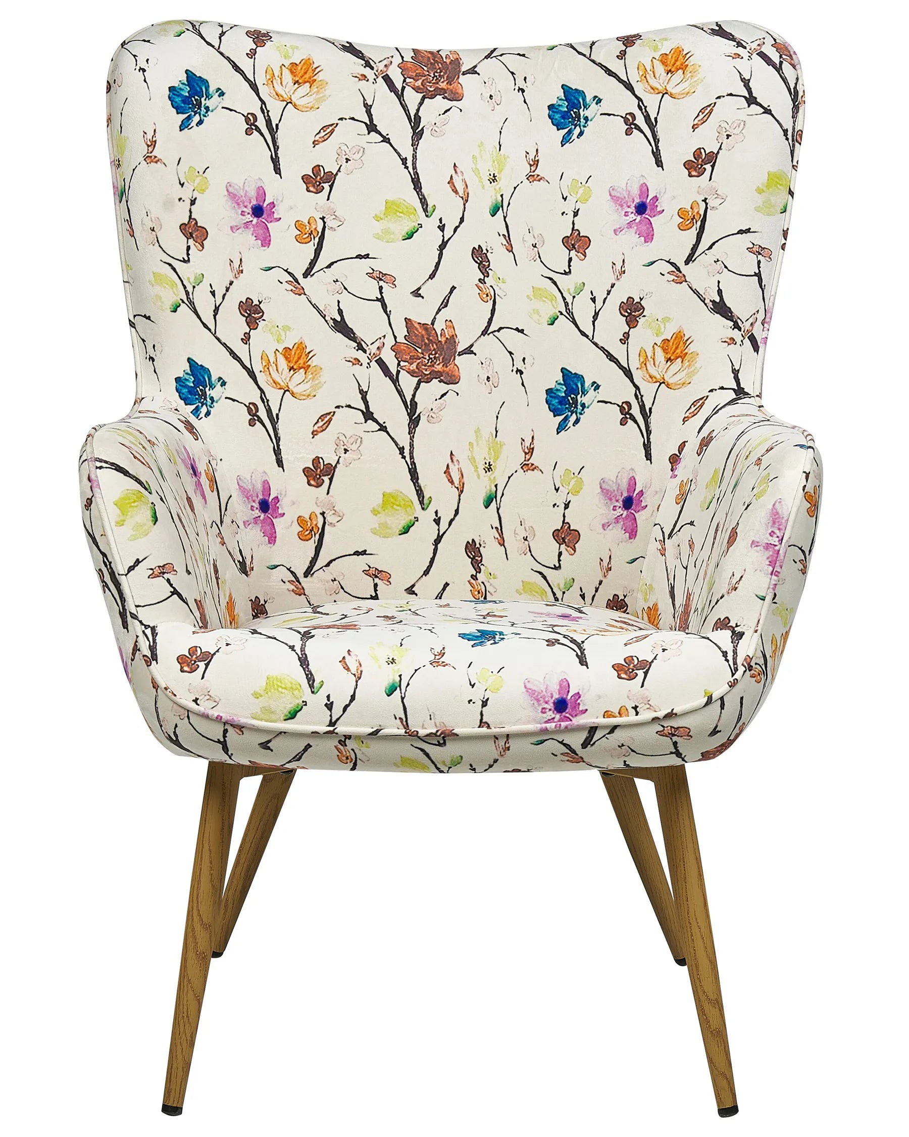 Wingback Chair VEJLE with Footstool Fabric Light Beige