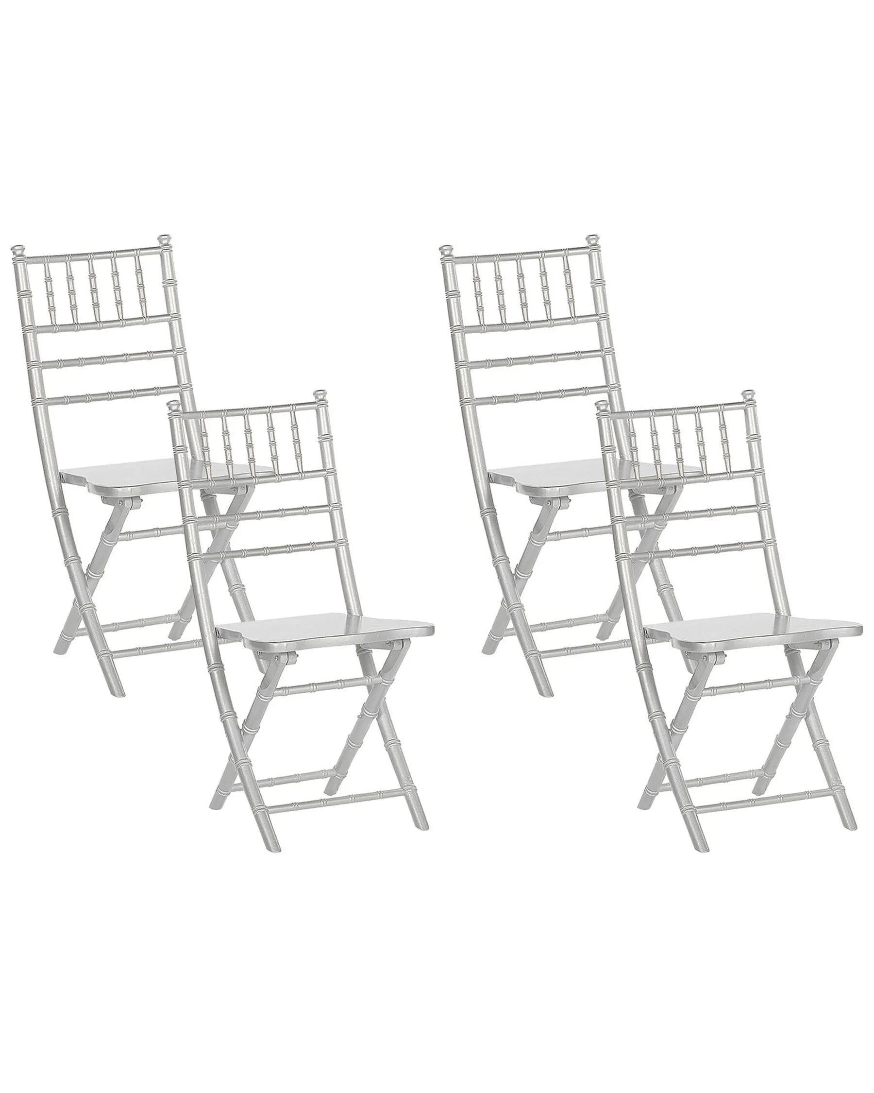 Set of 4 Dining Chairs Folding MACHIAS Beechwood Silver