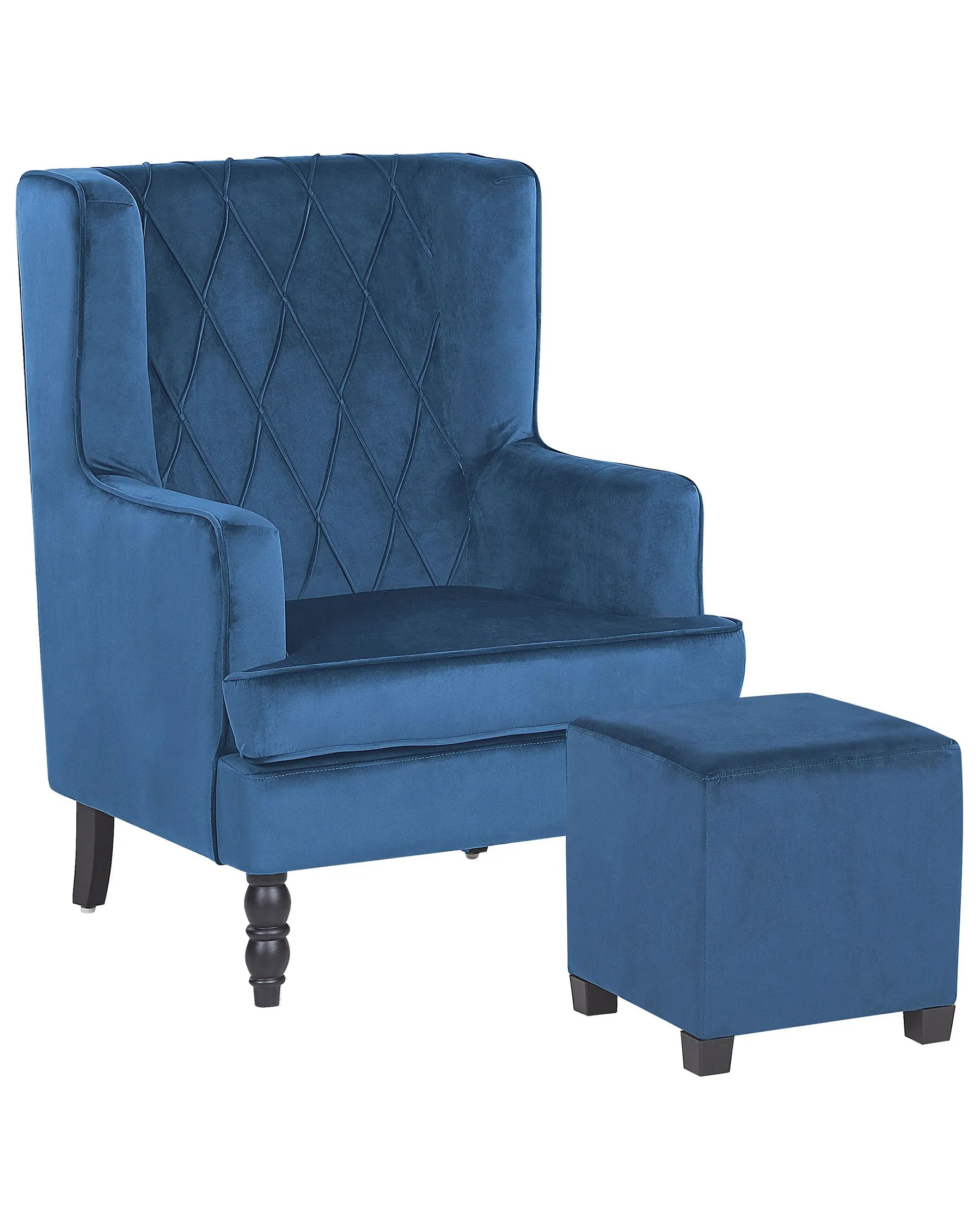 Armchair SANDSET with Footstool Velvet Dark Blue
